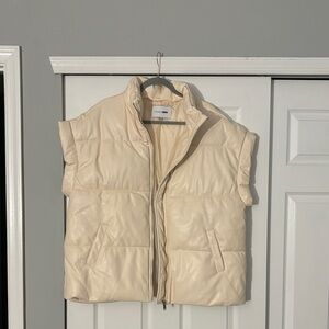 Fashion Nova Cream Faux Leather Puffer Vest